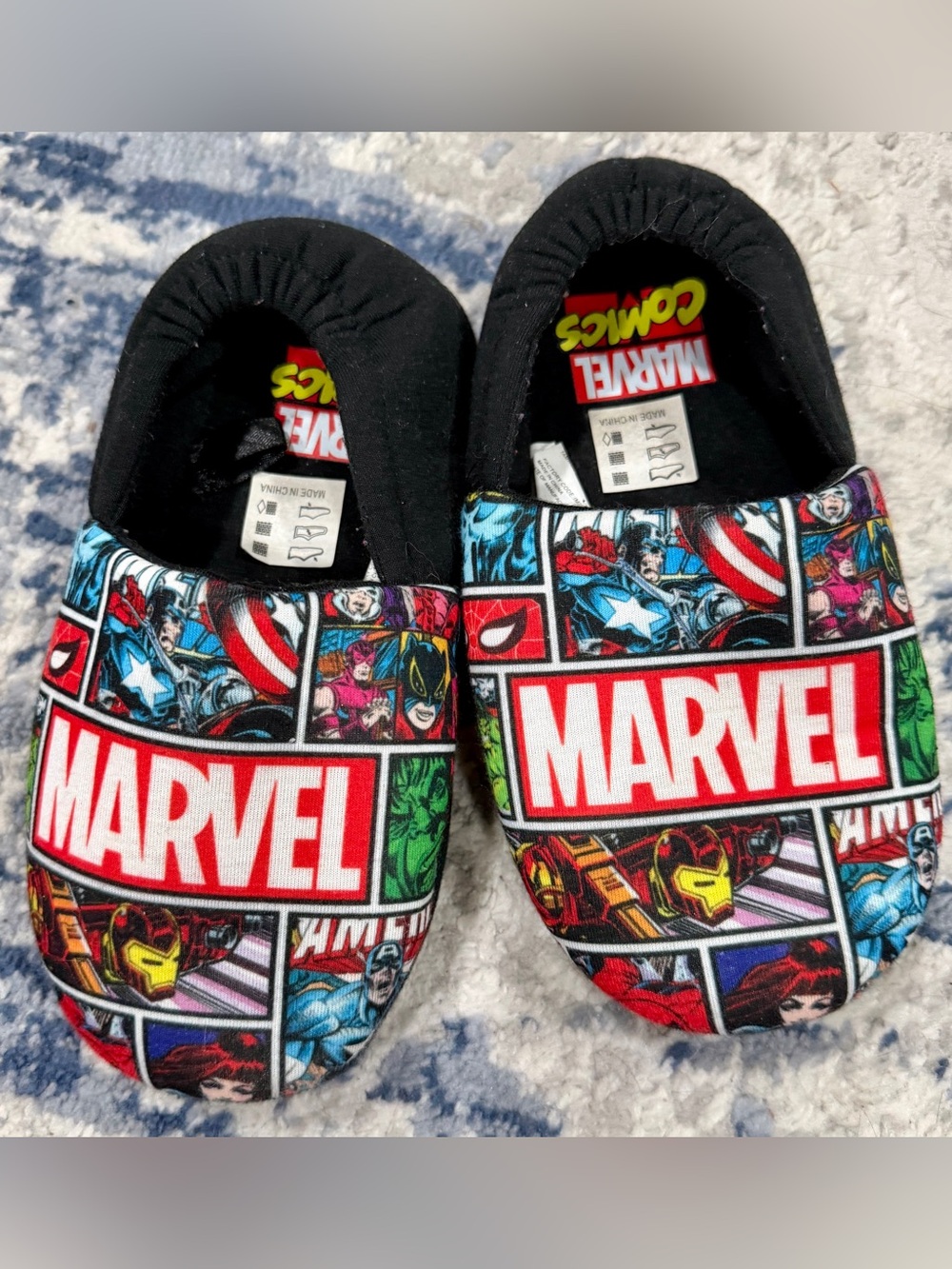 Marvel Multicolor Comic-Panel Kids One-Piece Footies with Red Logo